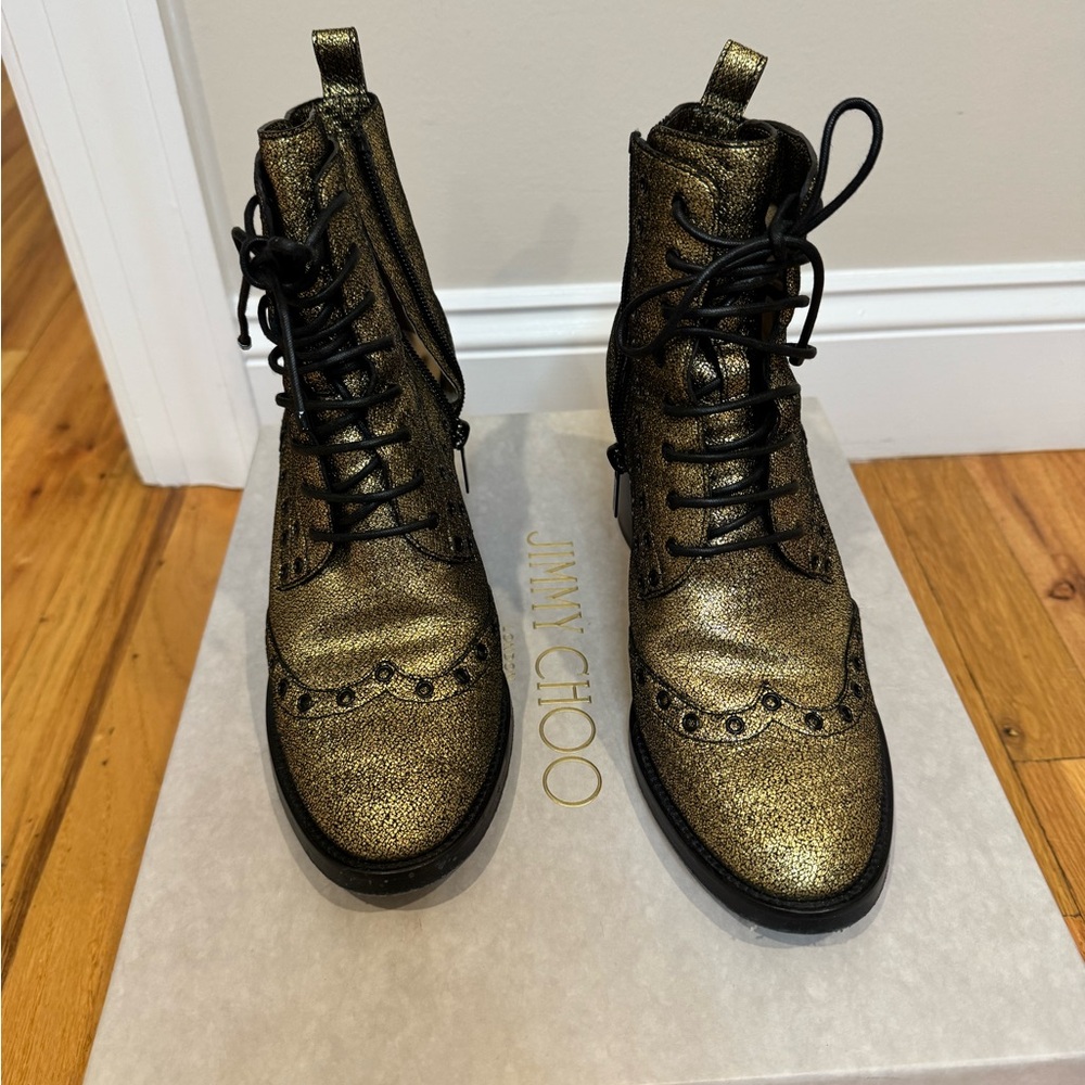 Jimmy Choo Metallic Gold Lace Up Boots